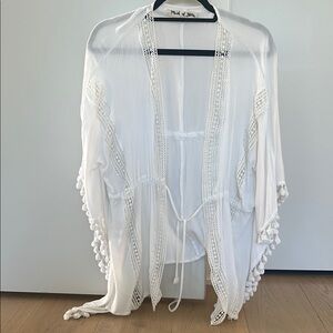 White Michael Stars Boho Cardigan / Kimono / Cover Up